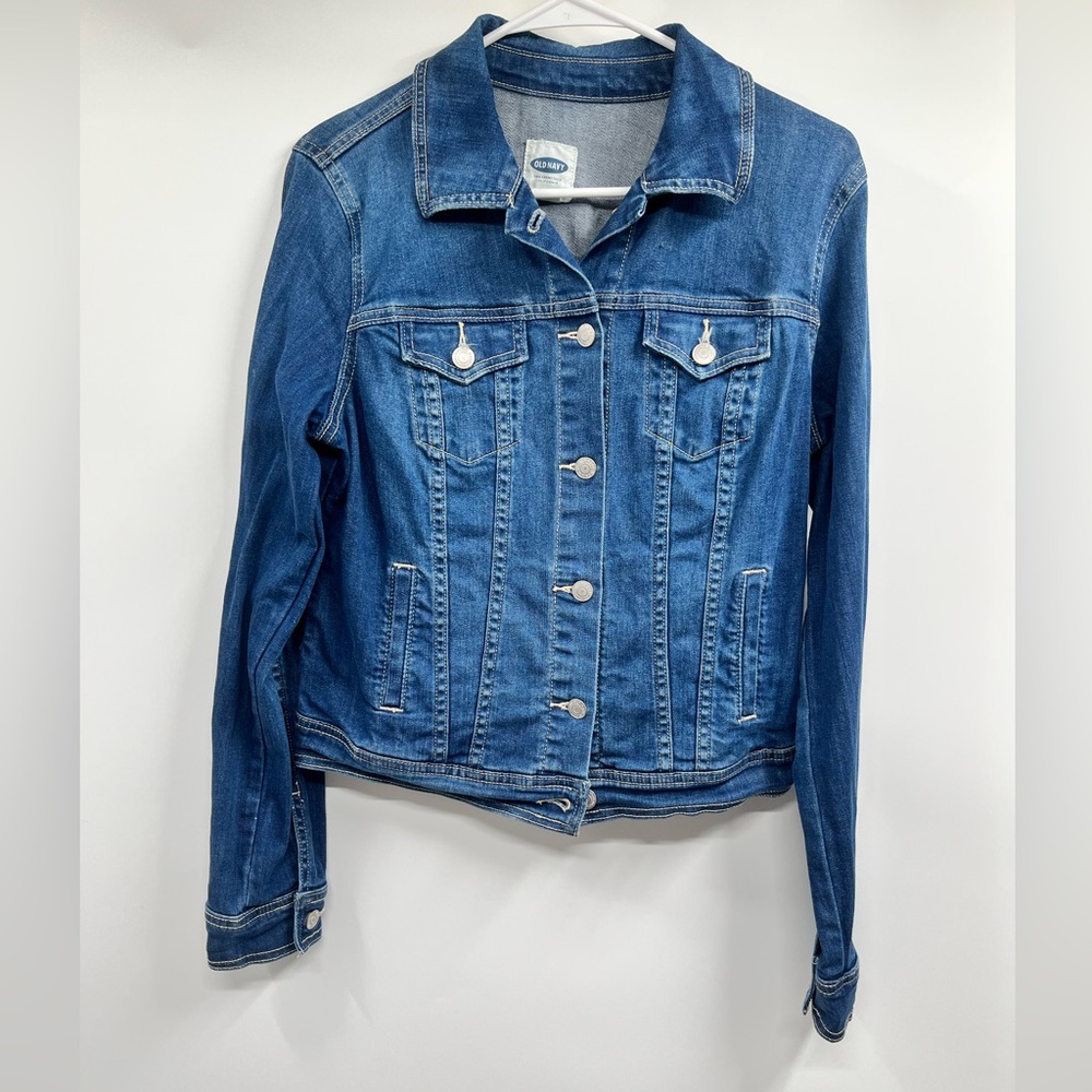 Old Navy Jean Jacket Women S Denim Blue Long Sleeve Button Collard - Picture 1 of 8
